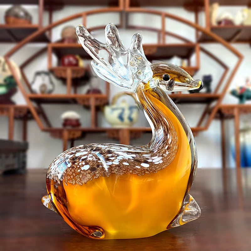 Handmade Crystal Sika Deer Figurines Hand Blown Glass Animal Craft Cute Pet Kids Gift Home Table Decor Christmas Ornament