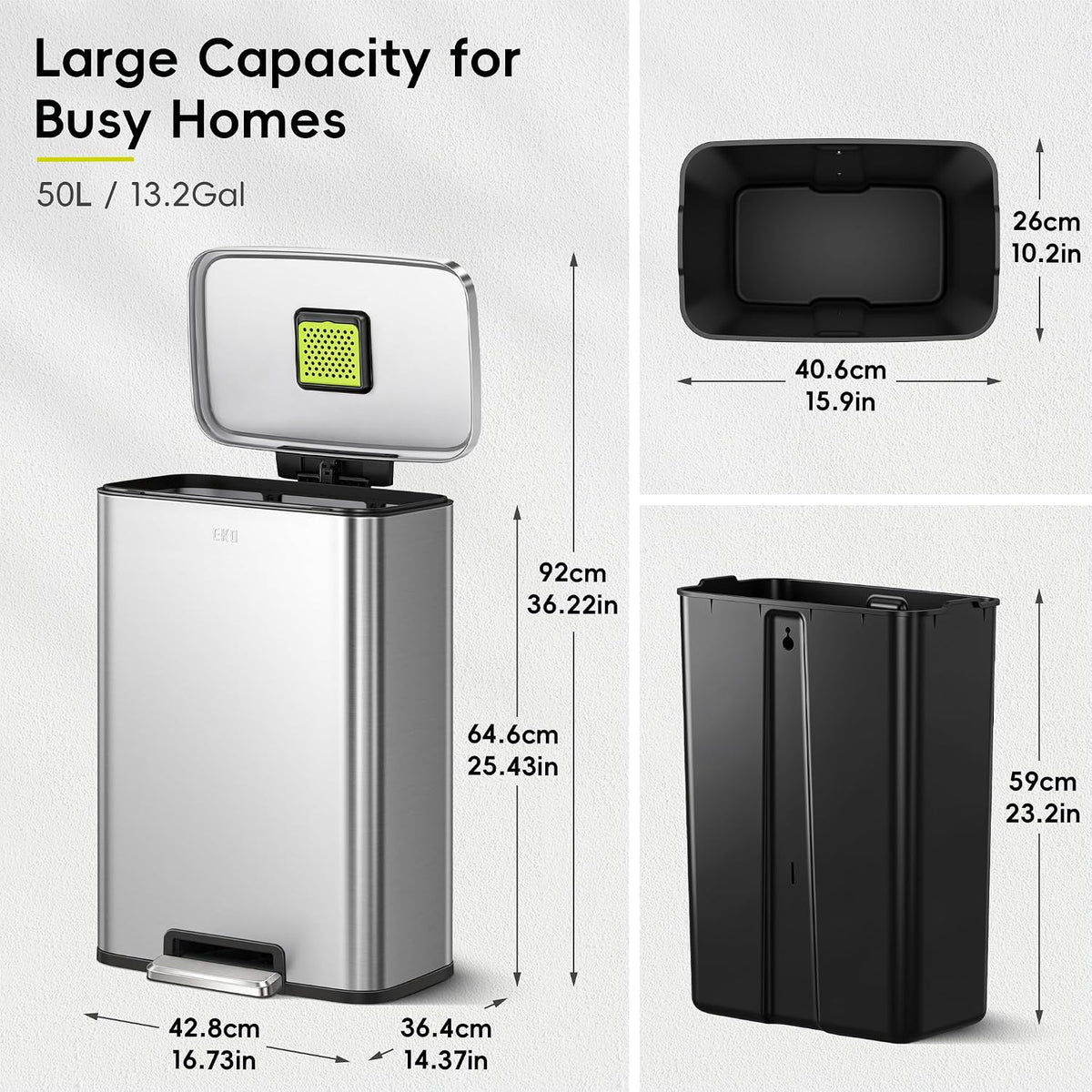 Brushed Steel Pedal Bin, 50 Litre, view 2