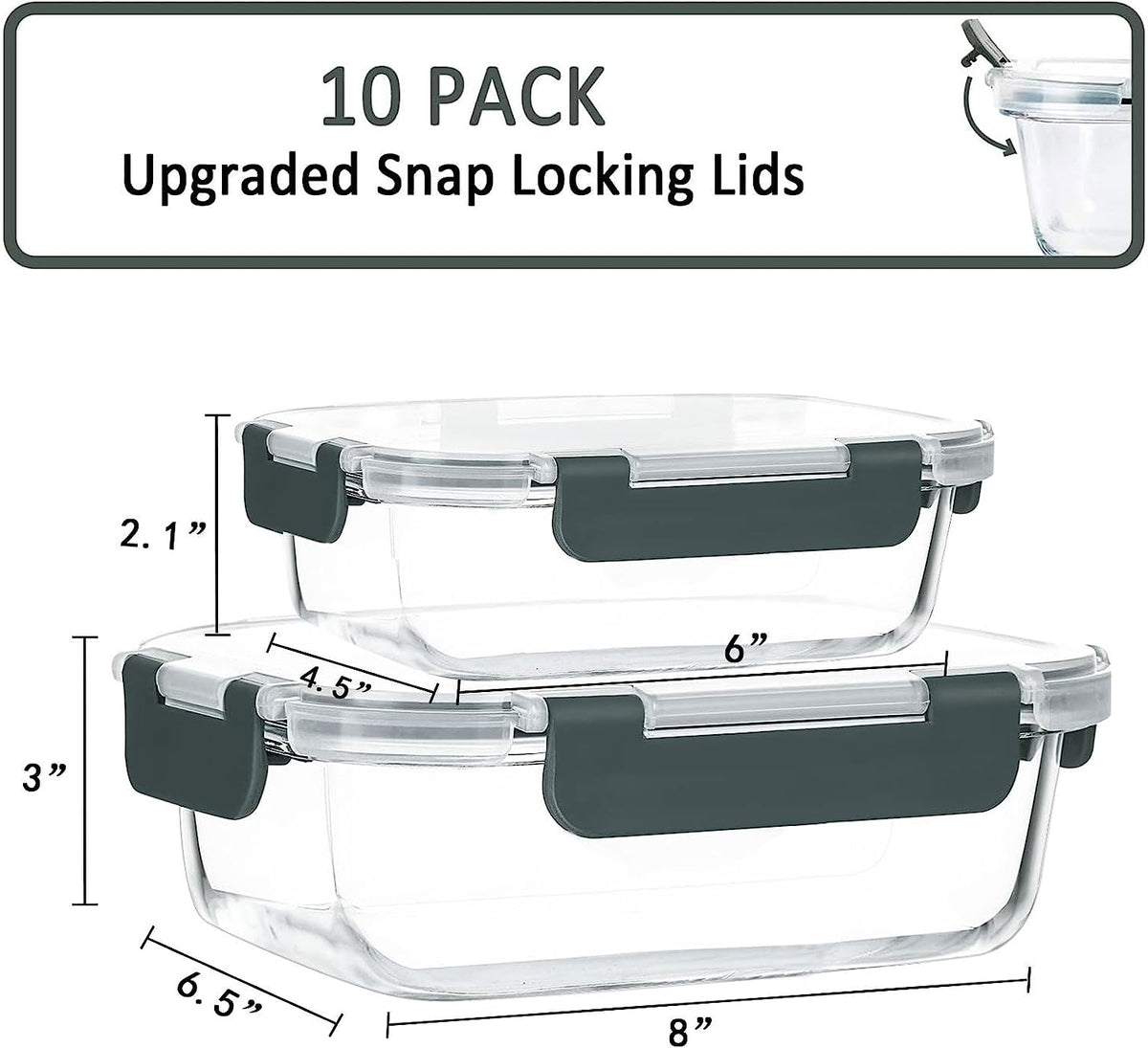 Glass Food Storage Containers, 10 Pack, view 2