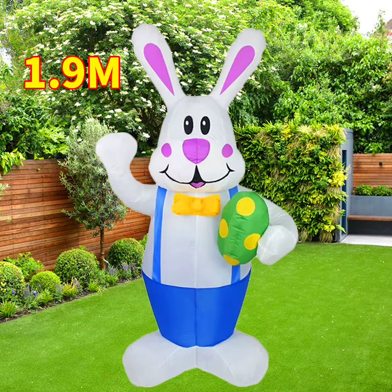 1.9M Blue Rabbit Inflatable Toys Built-In LED Light Easter Decoration Festival Inflated Model Indoor Outdoor Yard Decor 2024