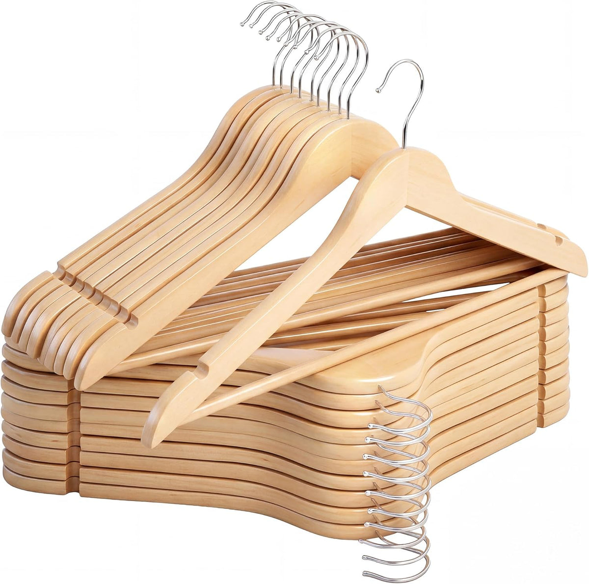 Solid Wood Coat Hangers, Pack of 20