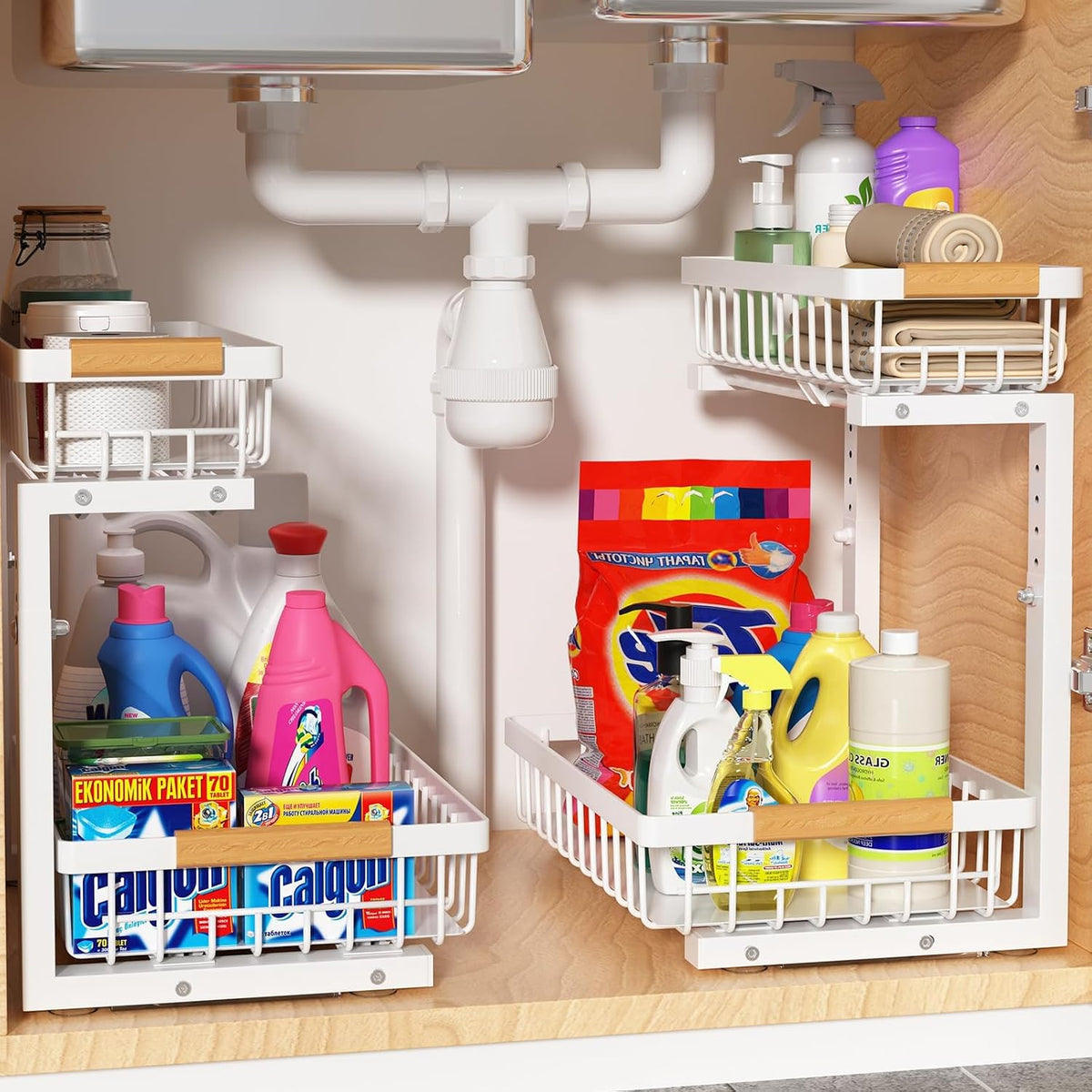 Two Tier Pull Out Under Sink Organiser, Set of 2