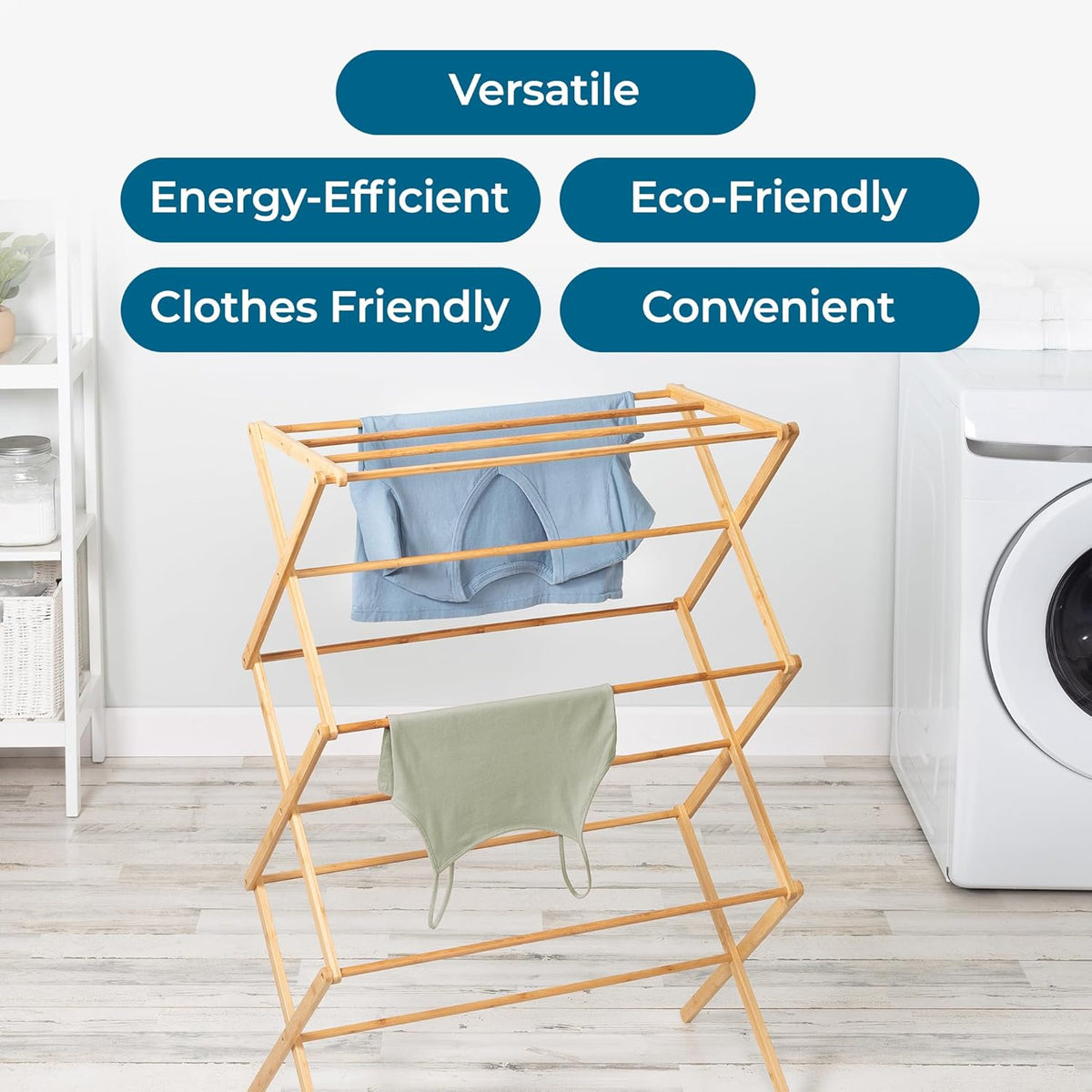 Collapsible Bamboo Clothes Drying Rack, view 4