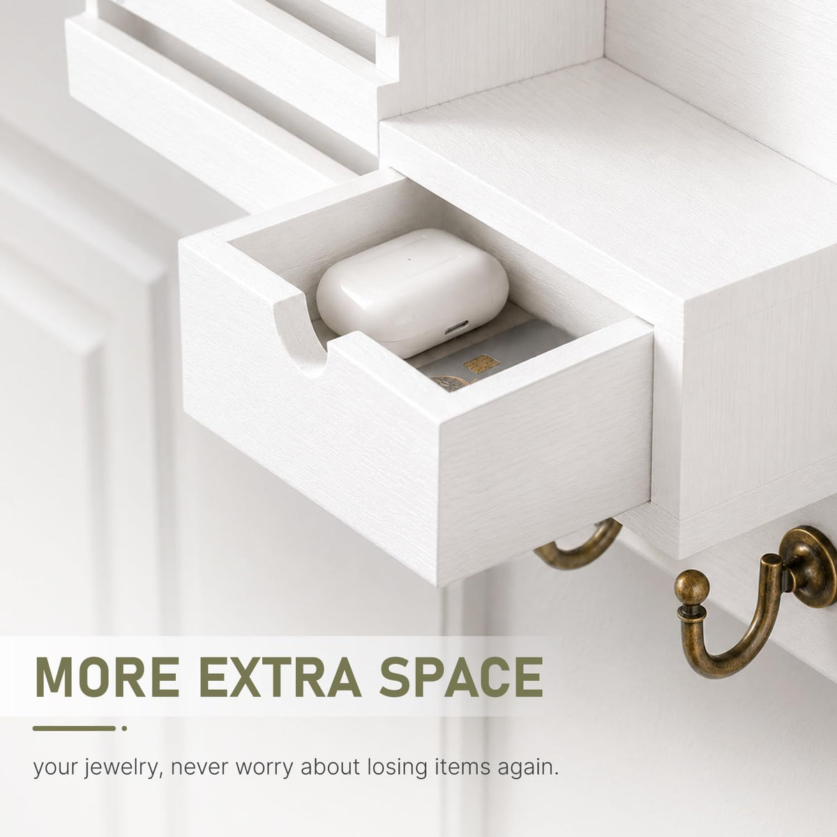 Wall Mounted Key and Mail Holder with Drawer, White, view 4