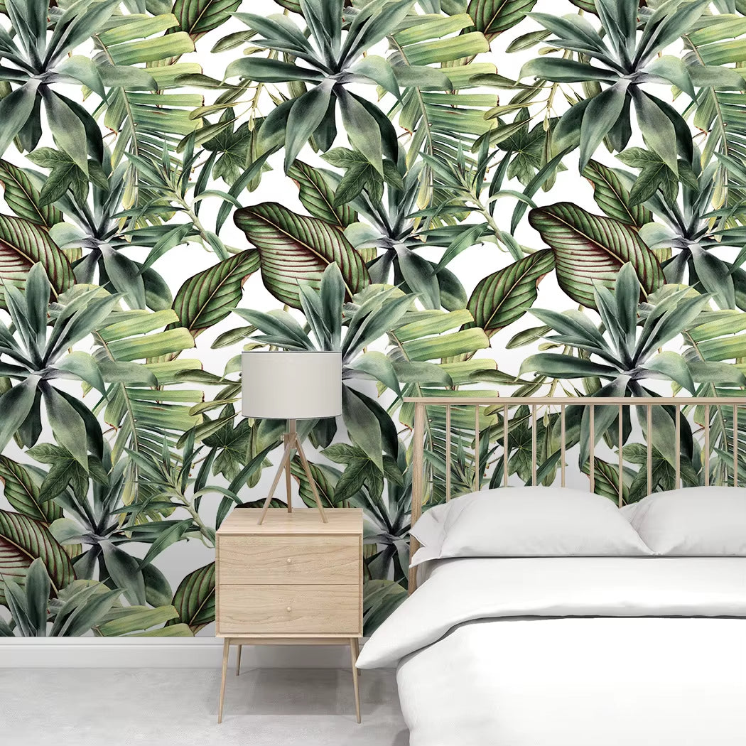 Green Tropical Palm Wallpaper Self Adhesive Rainforest Leaves Wallpaper Jungle Peel & Stick Plant Wallpaper Mural Vinyl Film
