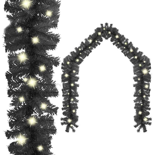 Christmas Garland with LED Lights 10 M Black