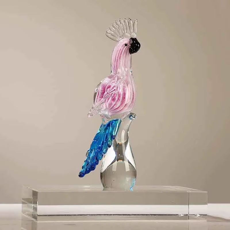 Parrot Sculpture Ornament, Glass Crafts, Bird Statues, Luxury Creative Gift, Living Room, Office, Desktop Decoration, Artwork