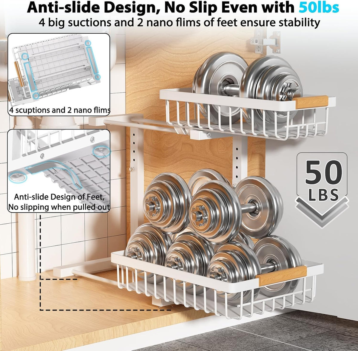 Two Tier Pull Out Under Sink Organiser, Set of 2, view 4
