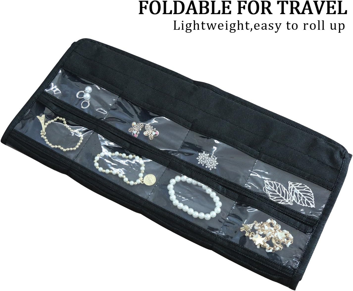 Hanging Jewellery Organiser with 80 Clear Pockets, Black, view 4