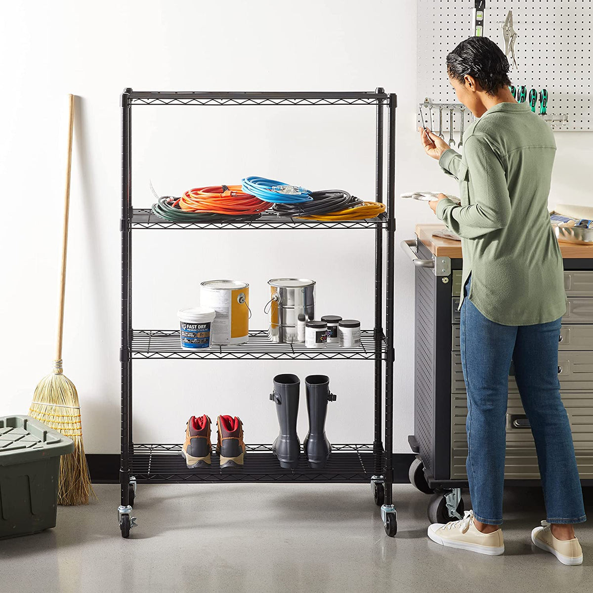 Four Shelf Storage Unit, Black, view 2