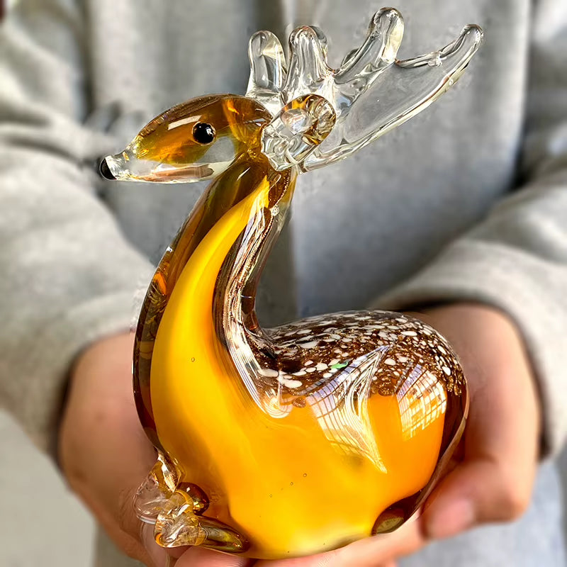 Handmade Crystal Sika Deer Figurines Hand Blown Glass Animal Craft Cute Pet Kids Gift Home Table Decor Christmas Ornament