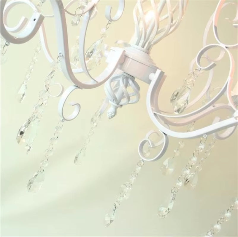 Home Vintage Wrought Iron Crystal Chandelier White Ceiling Lamp E14 Candle Lights Lighting Fixture
