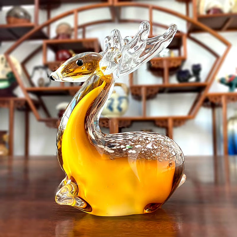 Handmade Crystal Sika Deer Figurines Hand Blown Glass Animal Craft Cute Pet Kids Gift Home Table Decor Christmas Ornament