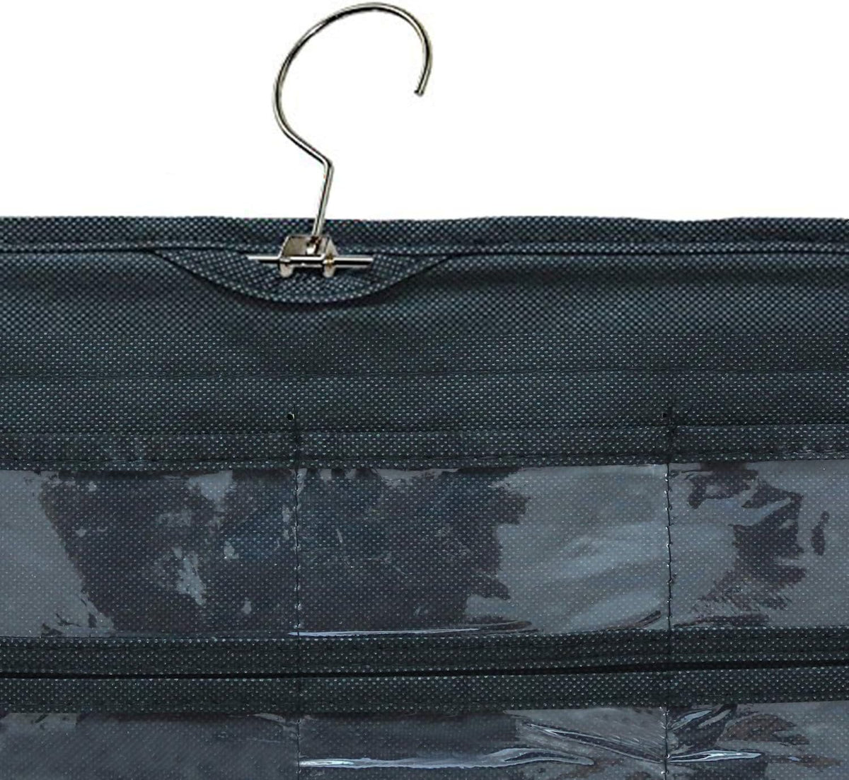 Hanging Jewellery Organiser with 80 Clear Pockets, Black, view 5