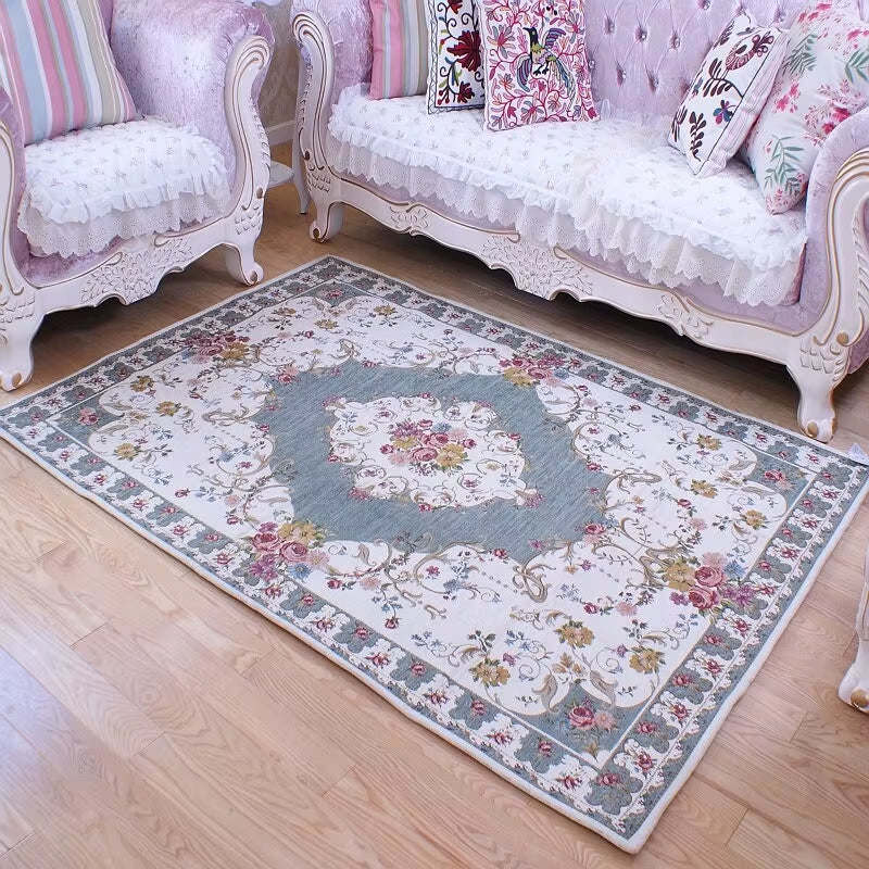 European Style Thick Delicate Floral Carpets for Living Room Decor Pastoral Area Rug Bedroom Home Floor Door Mat Big Carpet