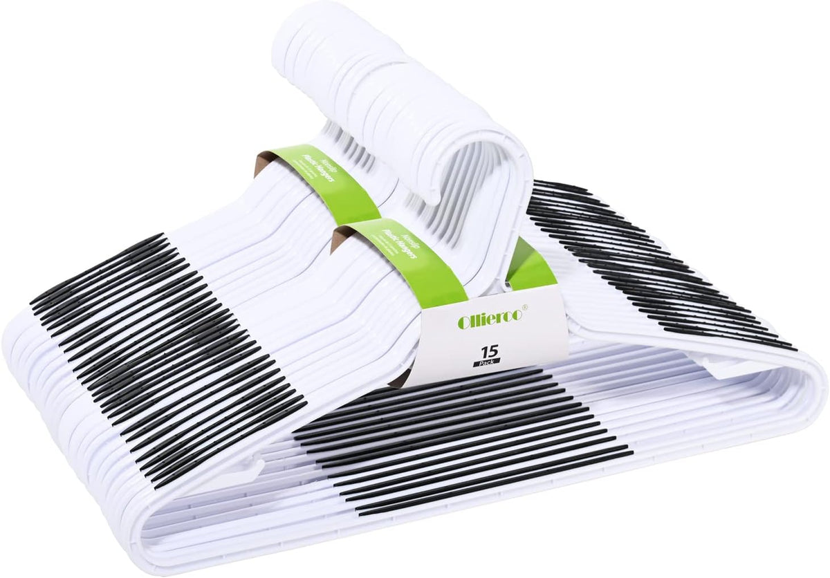 Black Plastic Hangers with Clips, Pack of 30