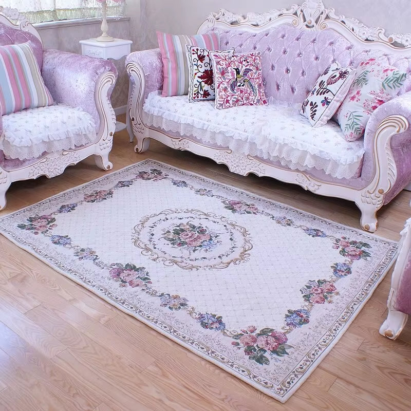 European Style Thick Delicate Floral Carpets for Living Room Decor Pastoral Area Rug Bedroom Home Floor Door Mat Big Carpet