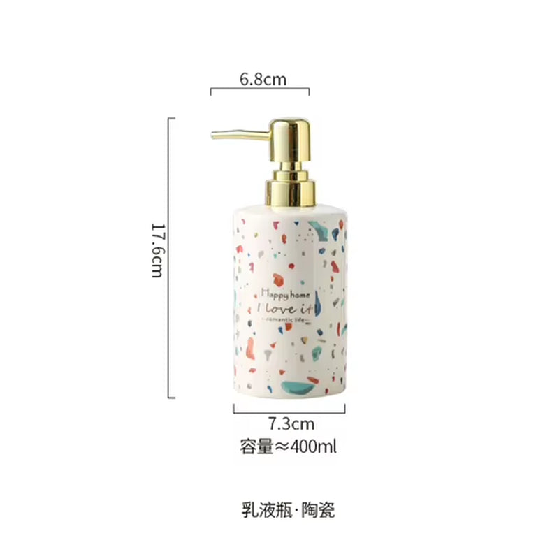 Bathroom Accessories Nordic Light Luxury Terrazzo Pattern Ceramic Lotion Bottle Algae Mud Pad Mouthwash Cup Bathroom Decoration