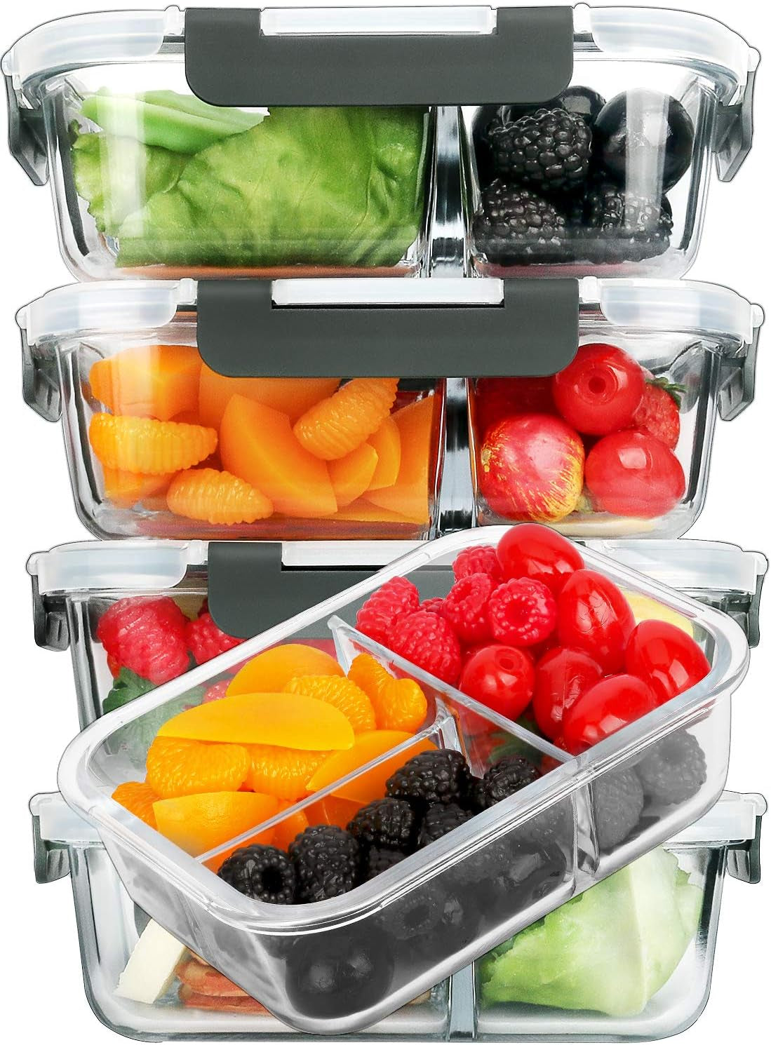 Glass Food Containers with Clip Lids, 1050 ml, Pack of 5