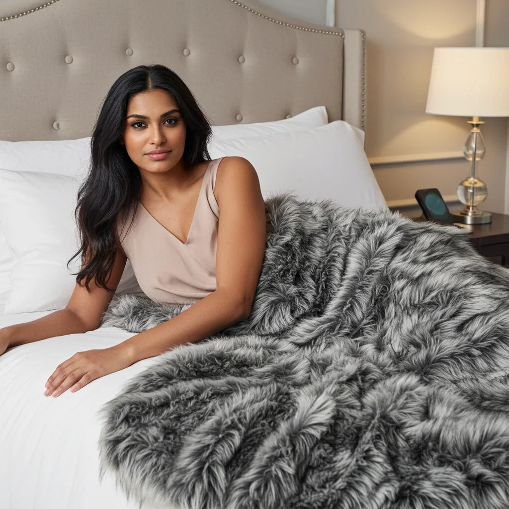 Wolf Faux Fur Grey Luxury Throw
