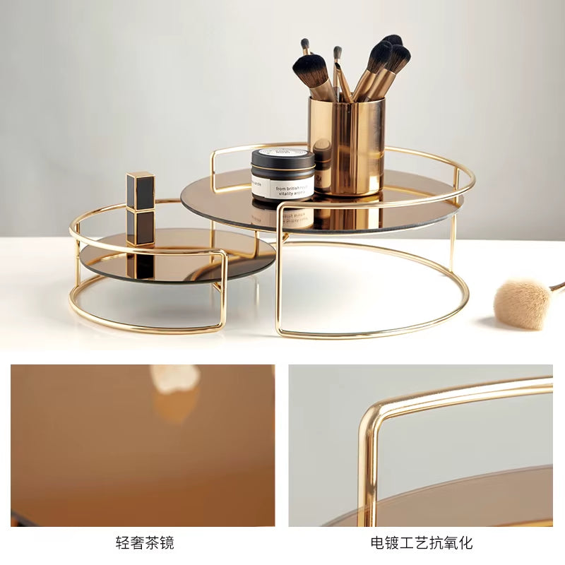 European-Style Double-Layer Stainless Steel Cosmetic Storage Box Home Desktop Dressing Table Perfume Rack Bathroom Makeup Rack