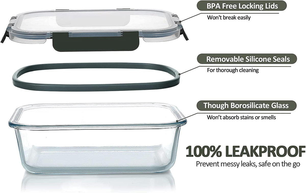 Glass Food Storage Containers with Grey Lids, 10 Pack, view 3