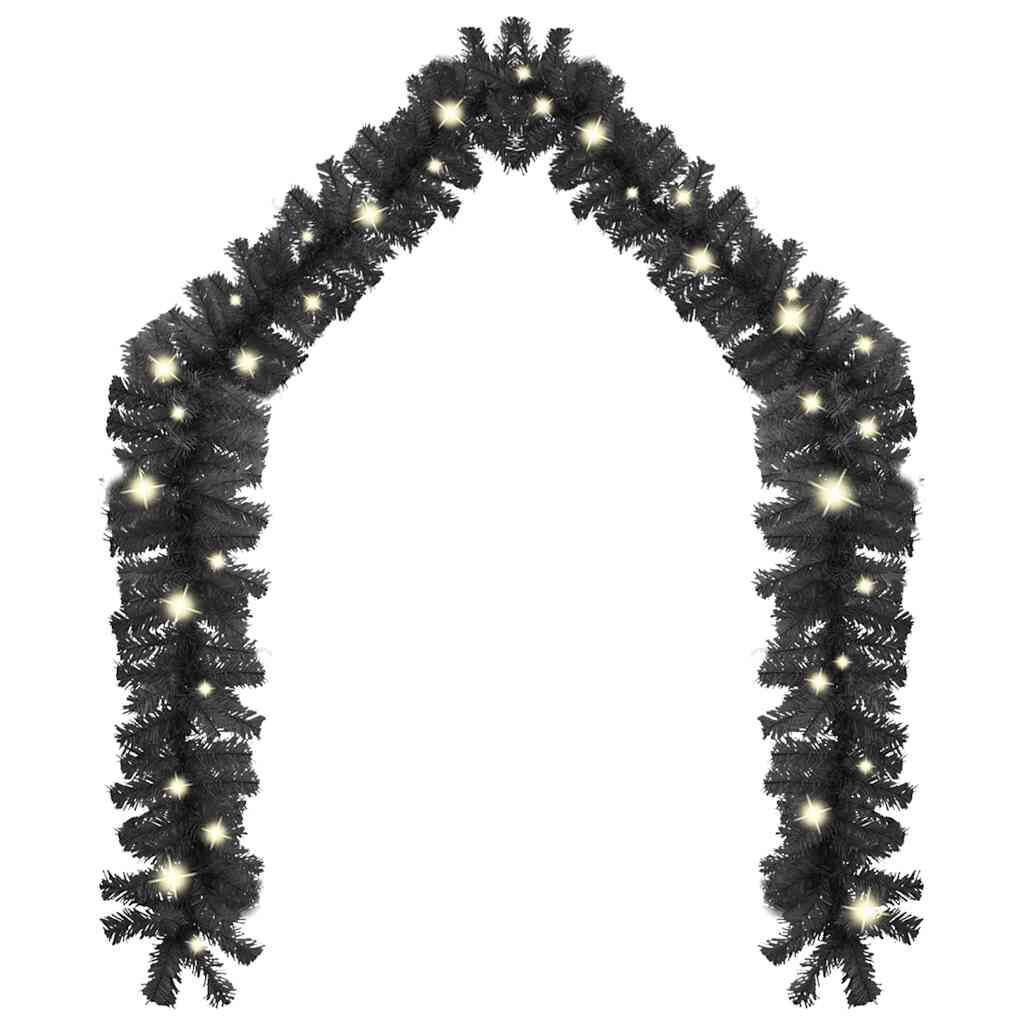 Christmas Garland with LED Lights 10 M Black