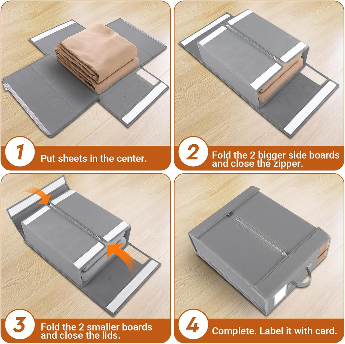 Foldable Bed Linen Storage Boxes with Window, Pack of 4, Grey, view 4