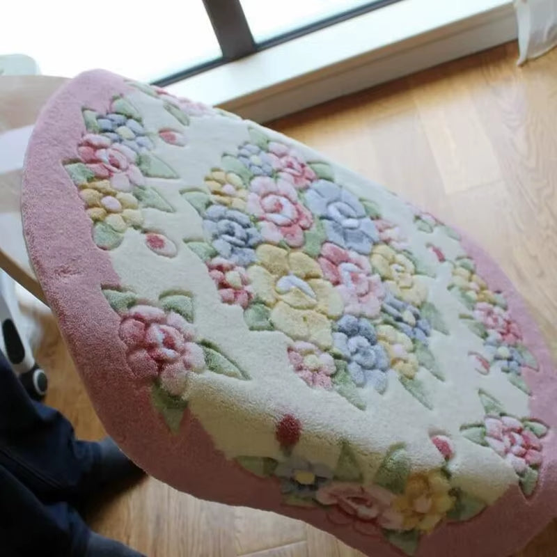 Pink Flower Print round Bathroom Carpet Dia 80Cm Non-Slip Bathroom Mat for Doorway Toilt Bedroom Bath Mat Rug Cheap Bath Carpet
