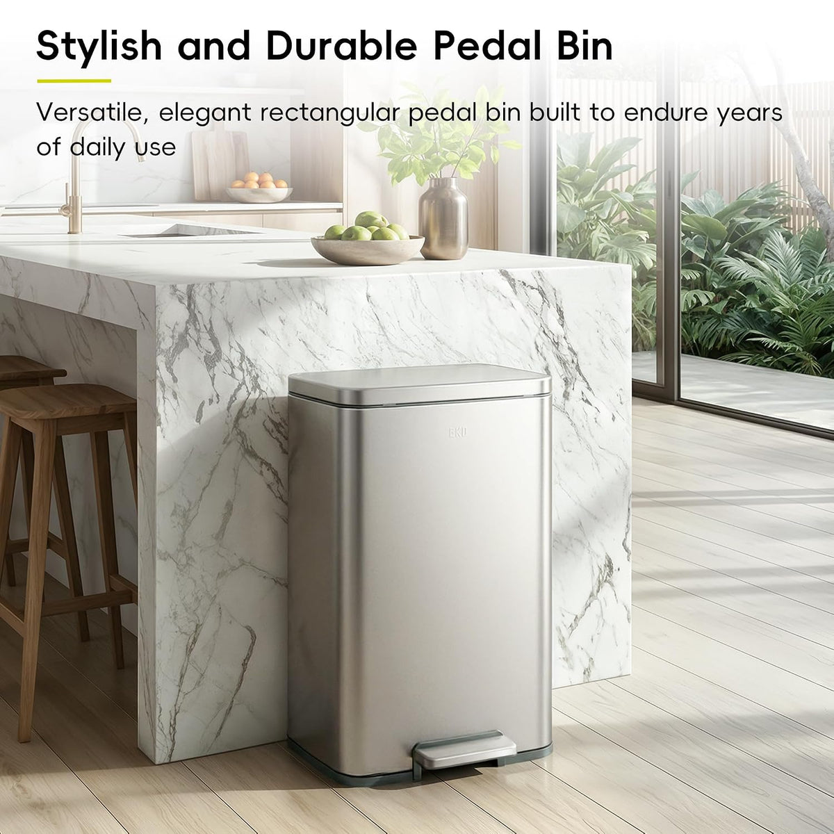 Brushed Steel Pedal Bin, 50 Litre, view 3