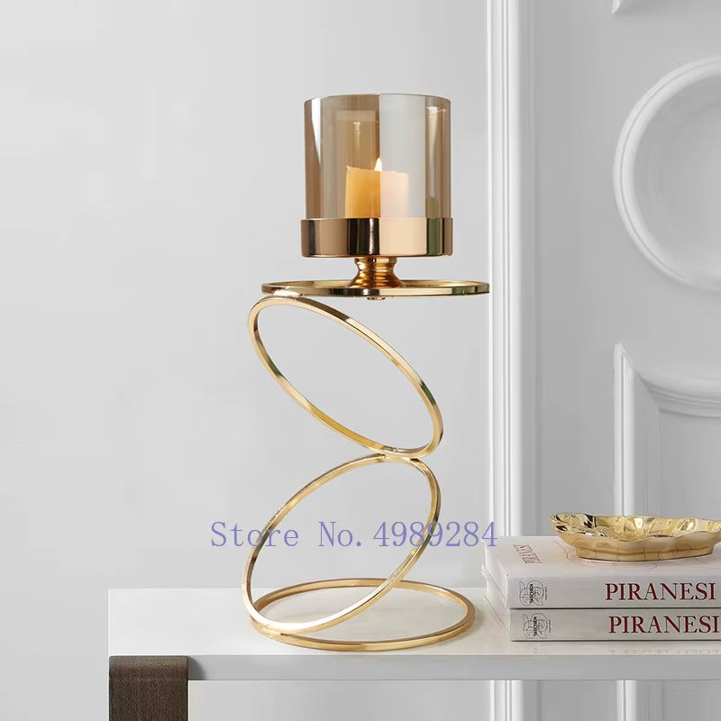Nordic Creative Retro Gold Candlestick Decorative Ornaments Glass Candle Holders Modern Home Wedding Decoration Christmas