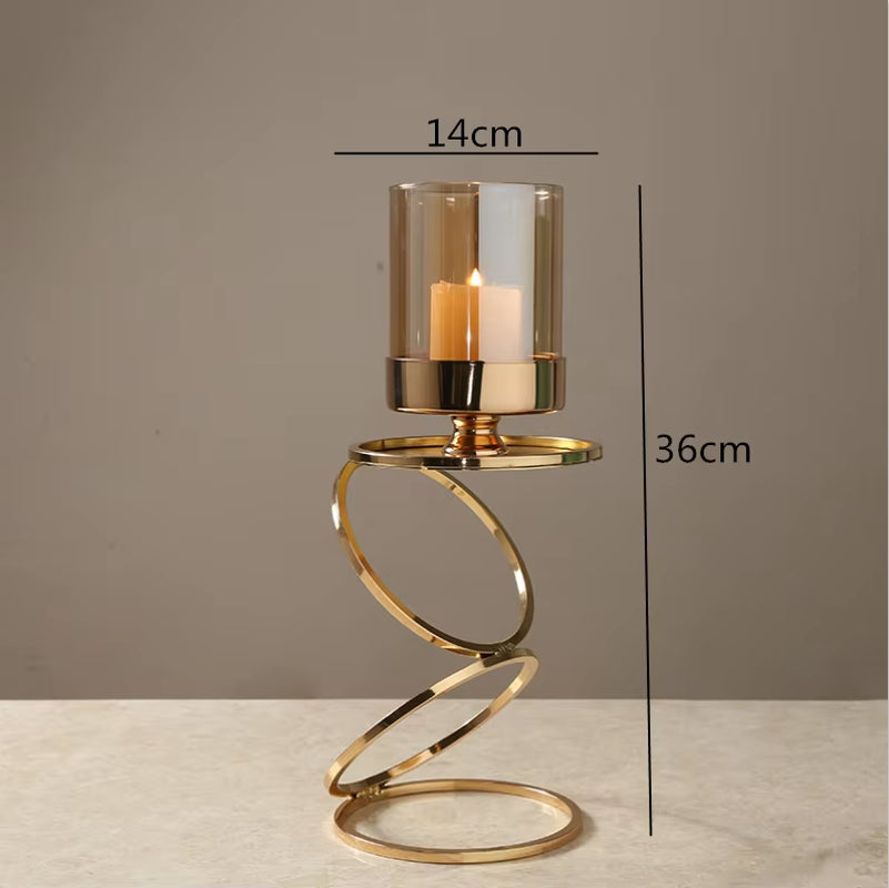 Nordic Creative Retro Gold Candlestick Decorative Ornaments Glass Candle Holders Modern Home Wedding Decoration Christmas