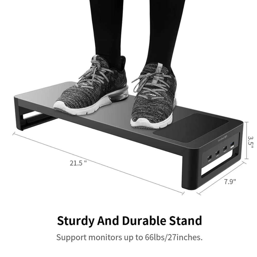 Monitor Stand Riser with USB3.0 Hub Support Data Transfer and Charging Steel Desk Organizer for Laptop Computer