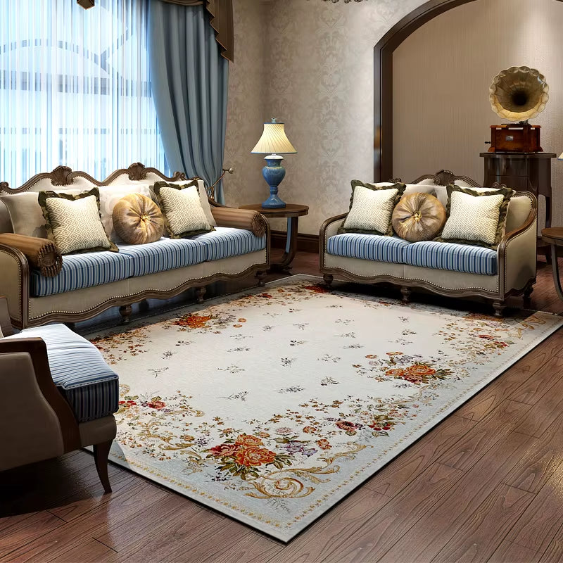 European Style Thick Delicate Floral Carpets for Living Room Decor Pastoral Area Rug Bedroom Home Floor Door Mat Big Carpet