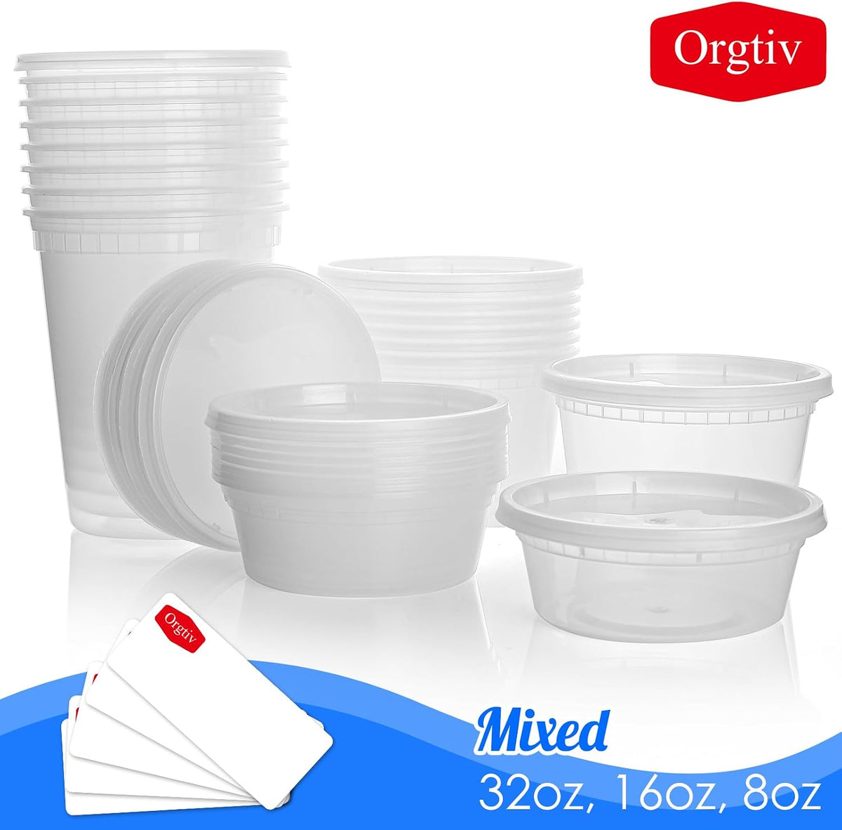 Plastic Deli Pots with Lids, 48 Set in Three Sizes, view 5