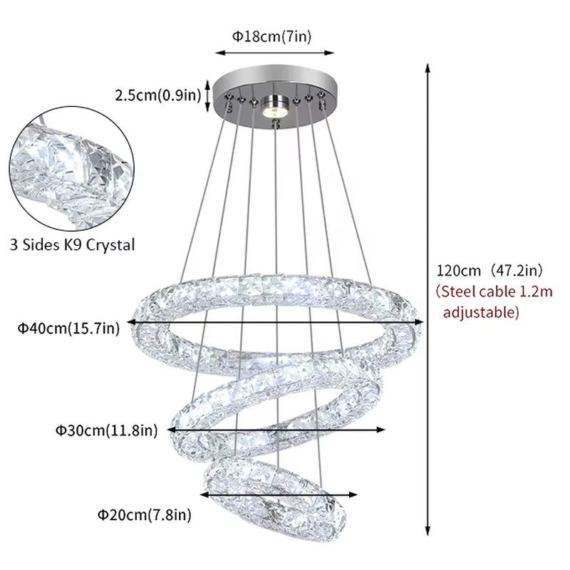Luxury Rings Chandeliers for Dining Room Stainless Steel Modern Home Decor Hanging Lighting K9 Crystal Light Ceiling Chandeliers