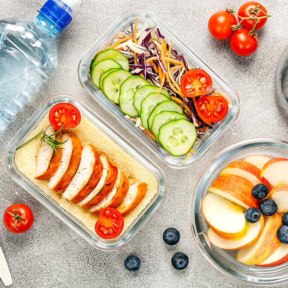 Glass Meal Prep Containers with Red Lids, 10 Pack, view 7