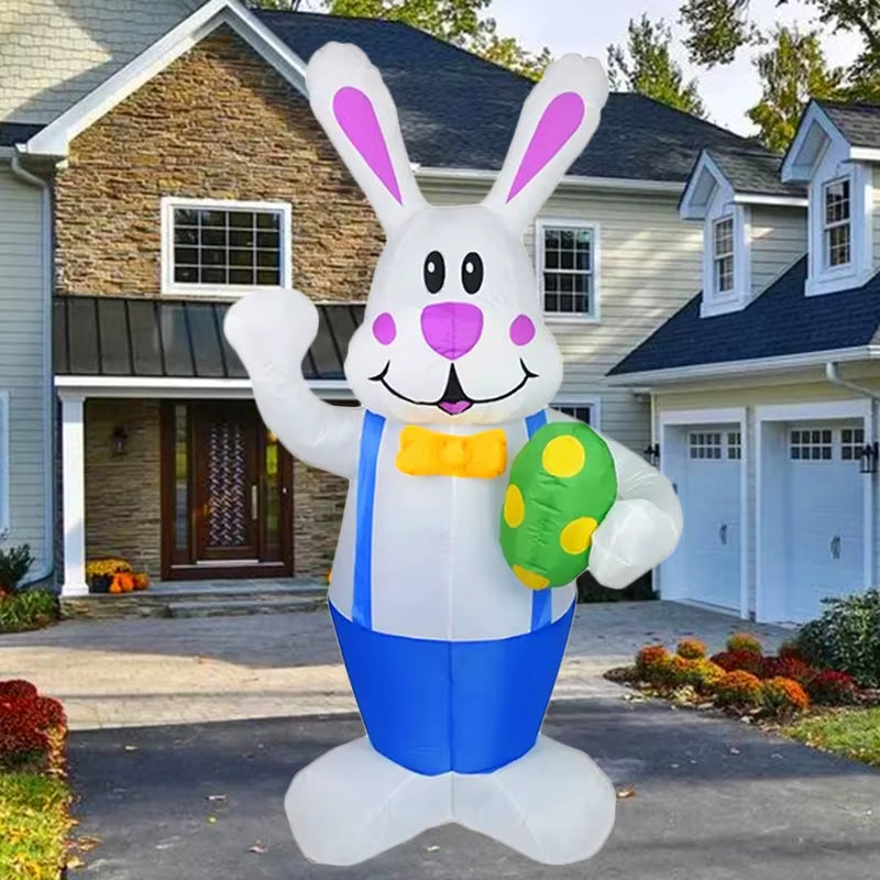 1.9M Blue Rabbit Inflatable Toys Built-In LED Light Easter Decoration Festival Inflated Model Indoor Outdoor Yard Decor 2024