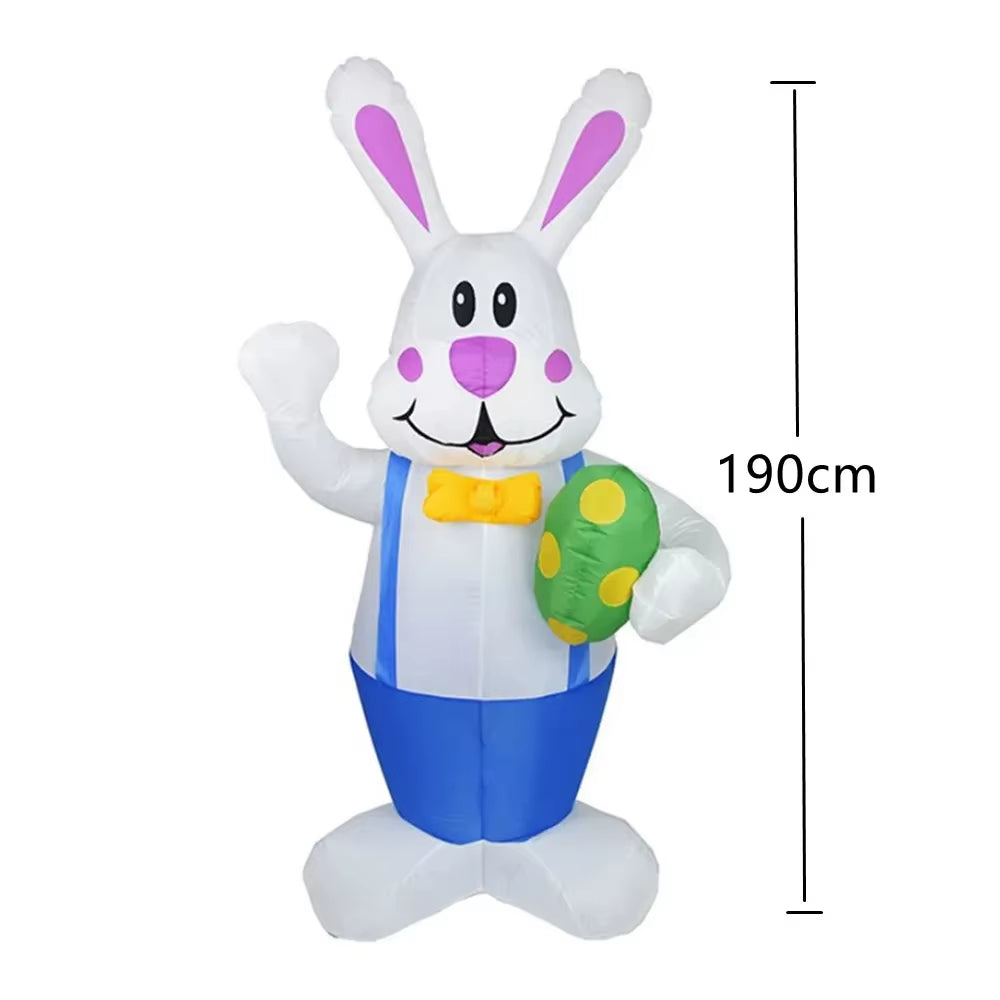 1.9M Blue Rabbit Inflatable Toys Built-In LED Light Easter Decoration Festival Inflated Model Indoor Outdoor Yard Decor 2024