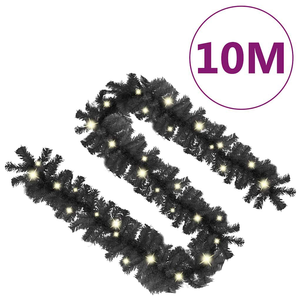 Christmas Garland with LED Lights 10 M Black