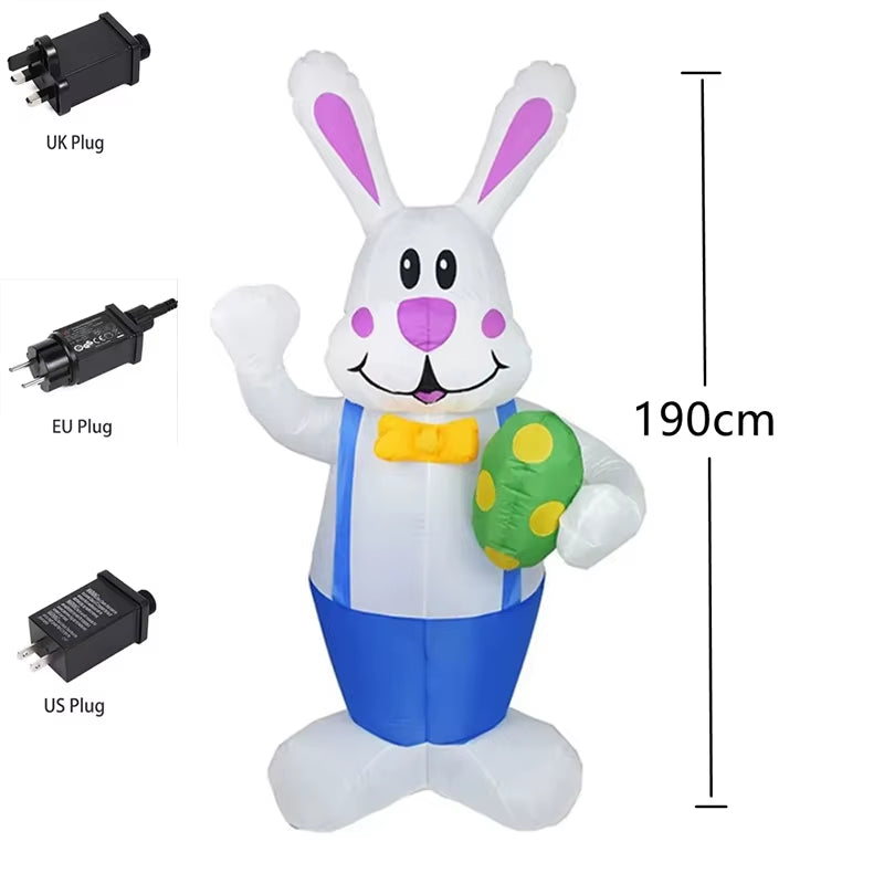 1.9M Blue Rabbit Inflatable Toys Built-In LED Light Easter Decoration Festival Inflated Model Indoor Outdoor Yard Decor 2024