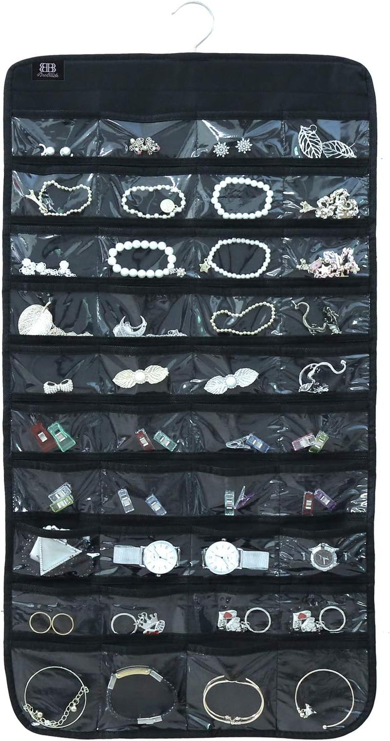 Hanging Jewellery Organiser with 80 Clear Pockets, Black