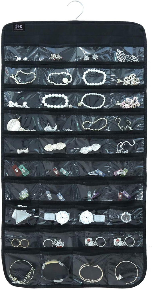 Hanging Jewellery Organiser with 80 Clear Pockets, Black