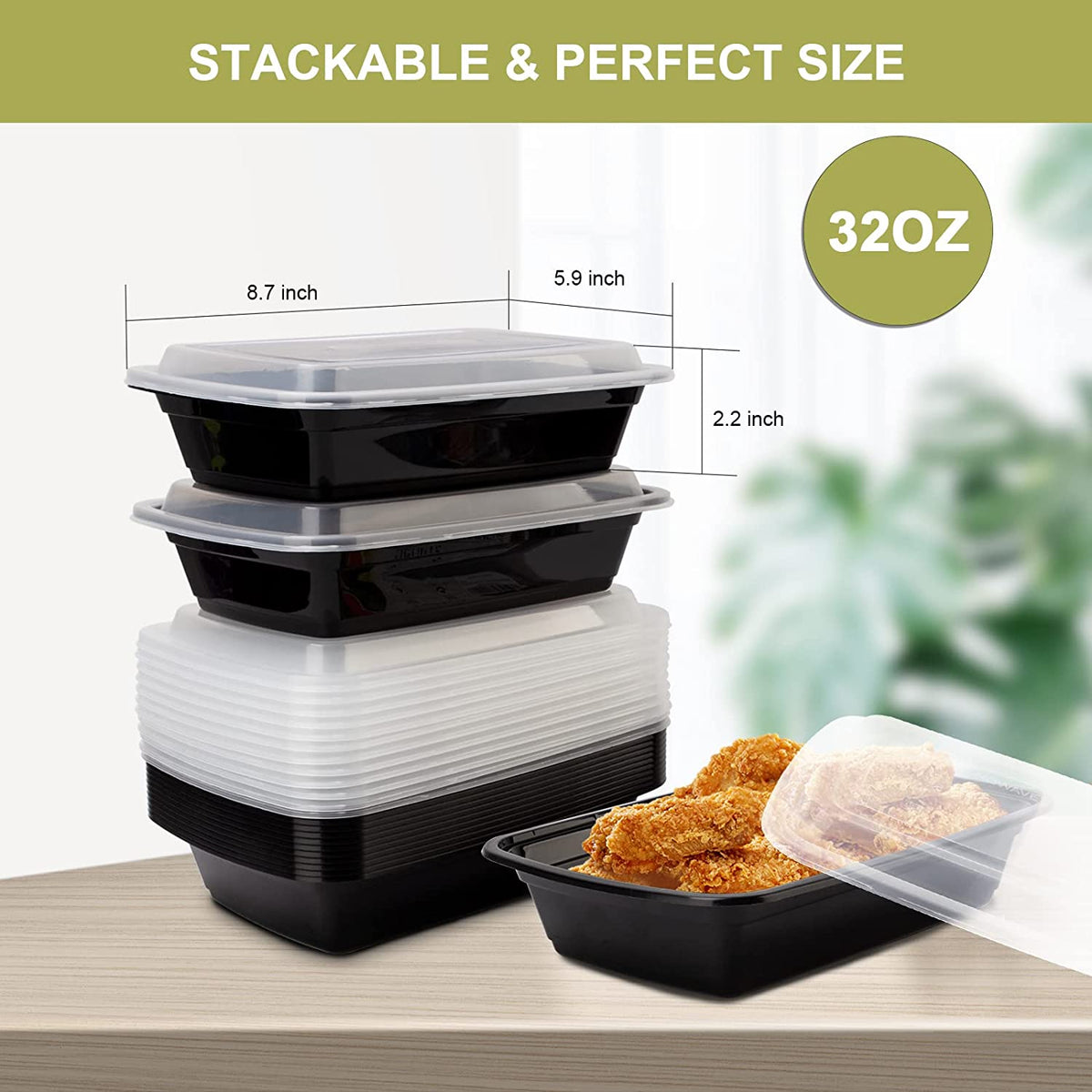 Reusable Meal Prep Containers, 950 ml, Pack of 50, view 6