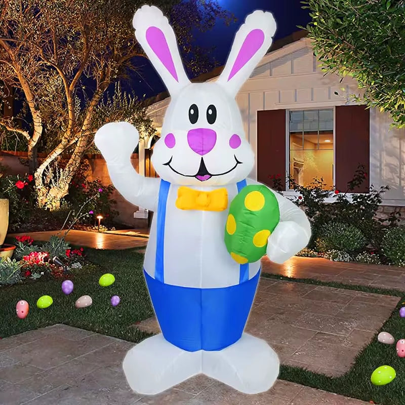 1.9M Blue Rabbit Inflatable Toys Built-In LED Light Easter Decoration Festival Inflated Model Indoor Outdoor Yard Decor 2024