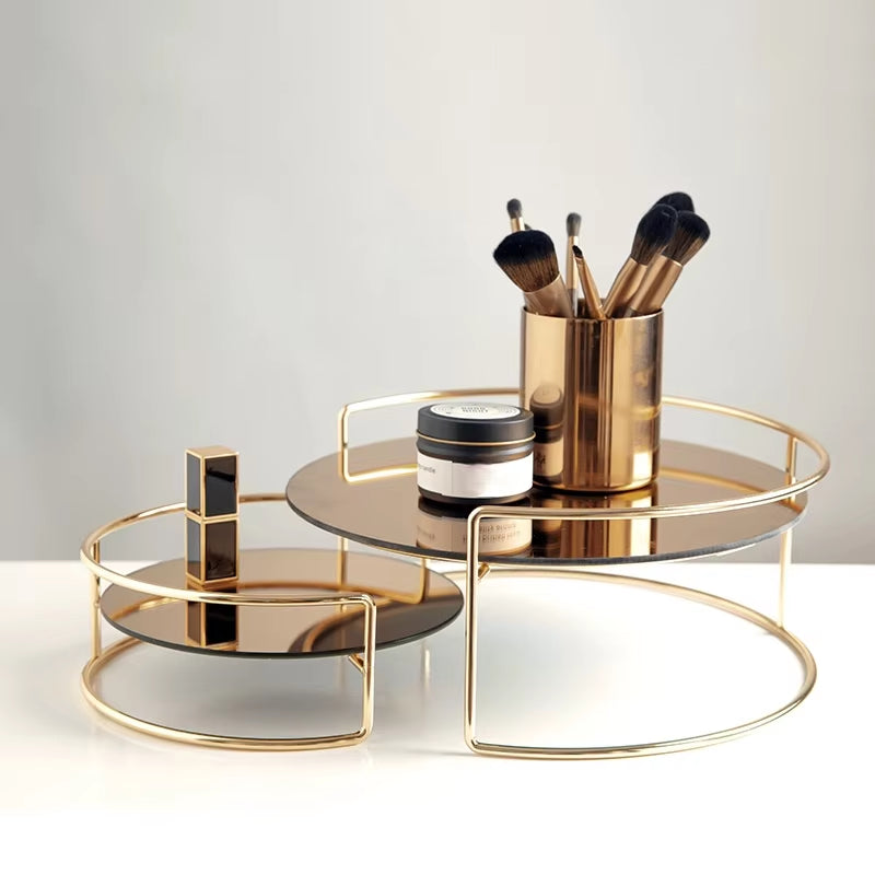 European-Style Double-Layer Stainless Steel Cosmetic Storage Box Home Desktop Dressing Table Perfume Rack Bathroom Makeup Rack