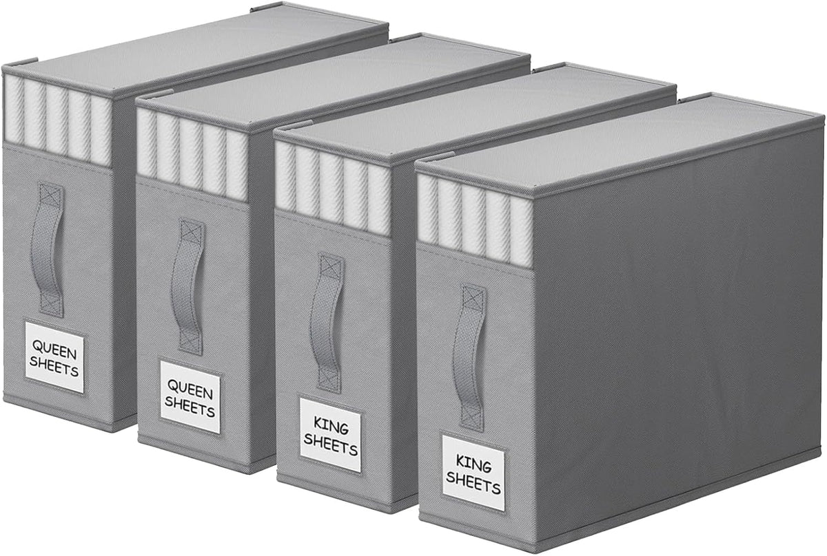 Foldable Bed Linen Storage Boxes with Window, Pack of 4, Grey