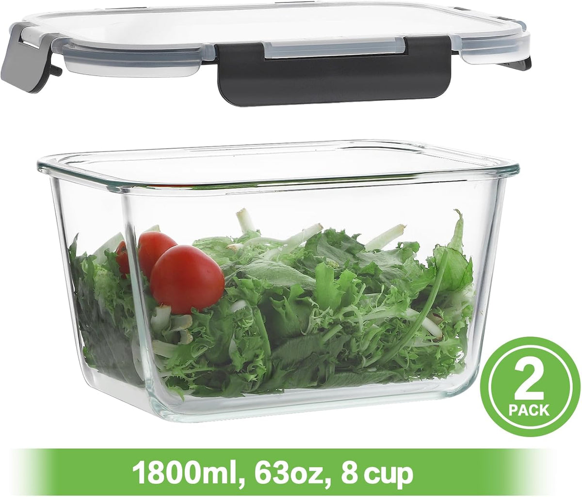 Large Glass Food Storage Containers, 1.8 Litre, Set of 2, view 3