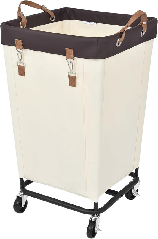Rolling Laundry Basket on Wheels, 160 Litre, Beige