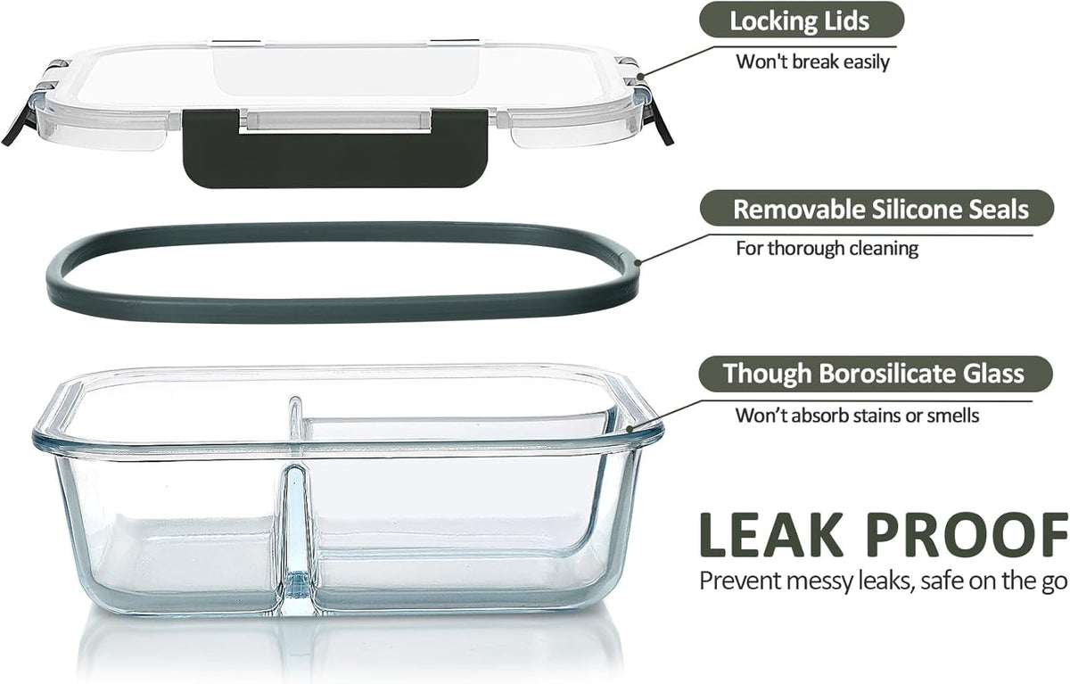 Glass Food Containers with Clip Lids, 1050 ml, Pack of 5, view 3